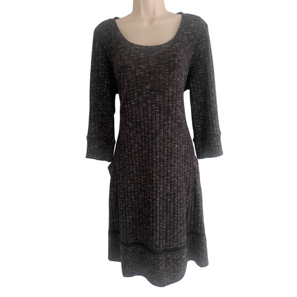 Size 1X 16 NEW BLACK & WHITE MARLED RIBBED KNIT SWEATER DRESS W/POCKETS Plus Sz - Picture 1 of 6